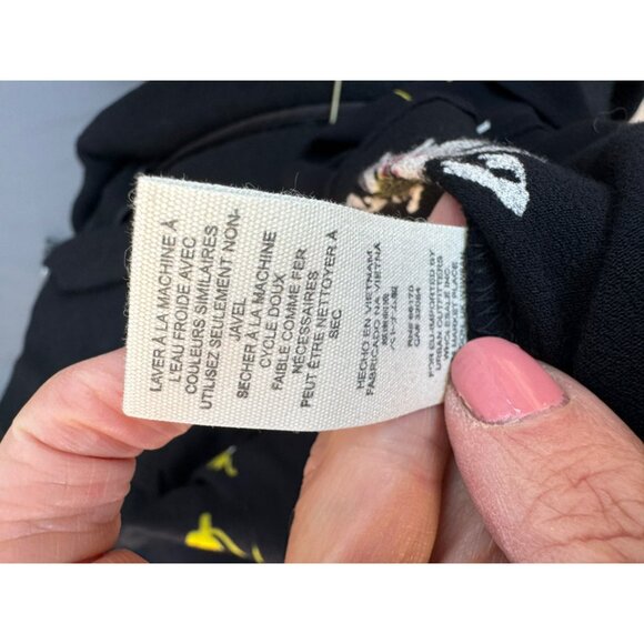 Free People Black Floral V-Neck Dress Bell Sleeves Boho Cottage Core Feminine - Picture 10 of 13